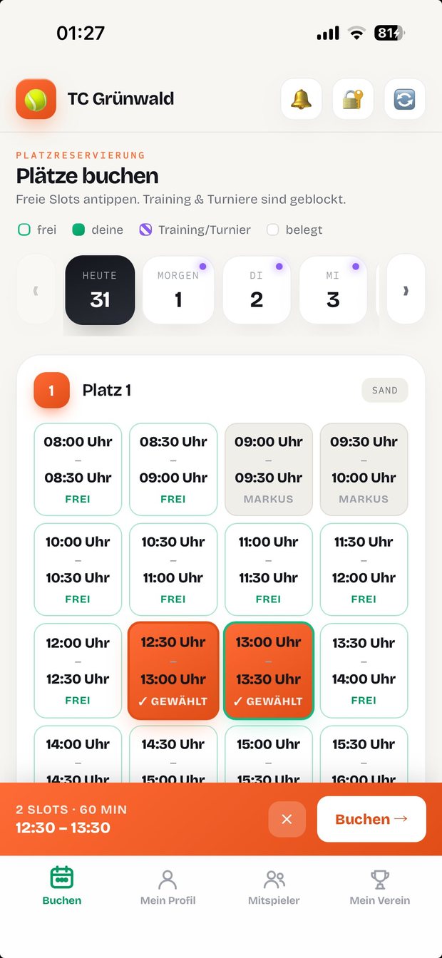 Clubbase App - Platzbuchung