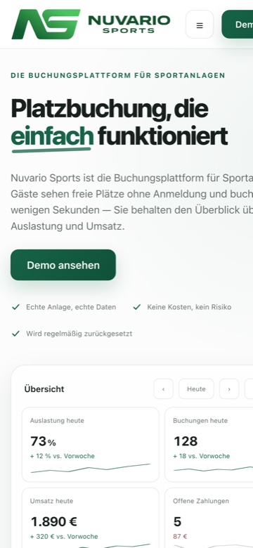 Nuvario Sports – Buchung am Smartphone